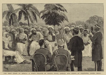 A costa oeste da África, um pacifista da paz de reis nativos, rainhas e chefes em Freetown, Serra Leoa